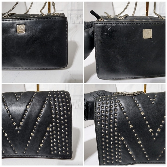 MCM Lambskin Diamond Disco Flap Crossbody/Shoulder Bag Black - Picture 7 of 9